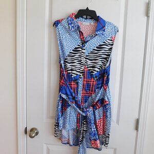 New York & Company Multi colored Plaid multi Print Tie Shirt Dress Size XL